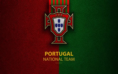 Portugal national football team, 4k, leather texture, coat of arms, emblem, logo, football, Portugal