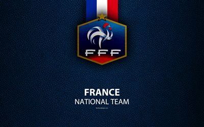 Frankrike i fotboll, 4k, l&#228;der konsistens, vapen, emblem, logotyp, fotboll, Frankrike