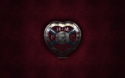 Midlothian FC, İsko&#231; Futbol Kul&#252;b&#252;, bordo metal doku, metal logo, amblem, Edinburgh, İsko&#231;ya kalp, İsko&#231; Premiership, yaratıcı sanat, futbol, Hearts FC