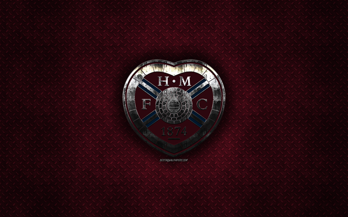 heart of midlothian fc, scottish football club, burgund metall textur -, metall-logo, emblem, edinburgh, schottland, scottish premier league, kunst, fu&#223;ball, fc herz