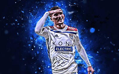 1 Houssen Aouar, gol, Olimpik Lyon FC, T&#252;rk, Fransız futbolcu, Aouar, neon ışıkları, futbol, Olympique Lyonnais, Fransa