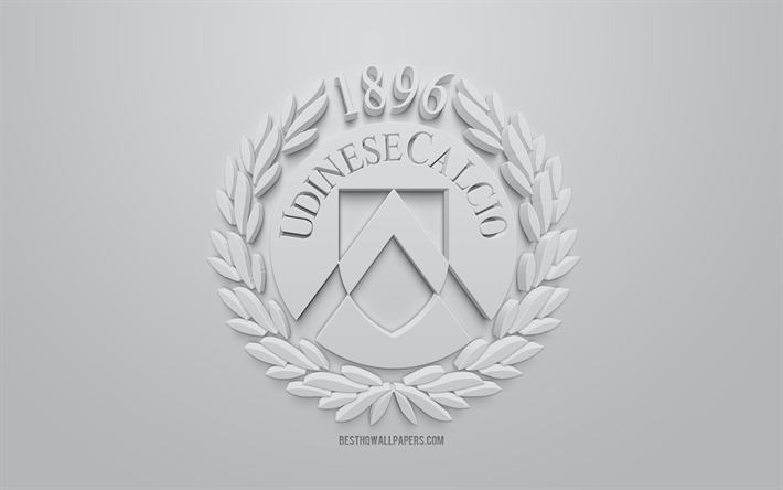 Udinese Calcio, creative 3D logo, gray background, 3d emblem, Italian football club, Serie A, Udine, Italy, 3d art, football, stylish 3d logo, Udinese