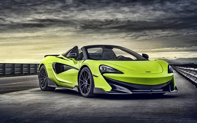 McLaren 600LT, 4k, HDR, supercars, 2019 bilar, parkering, lime 600LT, engelska bilar, McLaren
