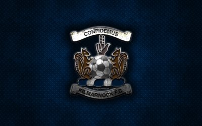 Kilmarnock FC, Scottish football club, sininen metalli tekstuuri, metalli-logo, tunnus, Kilmarnock, Skotlanti, Skotlannin Valioliigassa, creative art, jalkapallo
