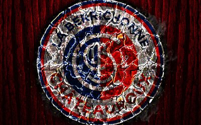 LB Chateauroux, logo, 2 İzle, kırmızı ahşap arka plan, Fransız Futbol Kul&#252;b&#252; yakılmış, Chateauroux FC, grunge, futbol, Chateauroux logo, yangın, doku, Fransa