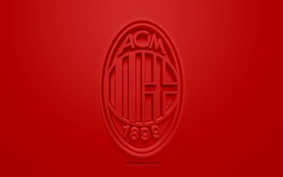 ميلان, الإبداعية شعار 3D, خلفية حمراء, 3d شعار, الإيطالي لكرة القدم, دوري الدرجة الاولى الايطالي, إيطاليا, الفن 3d, كرة القدم, أنيقة شعار 3d