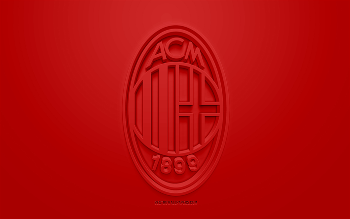 L&#39;AC Milan, cr&#233;atrice du logo 3D, fond rouge, 3d embl&#232;me, italien, club de football, Serie A, Milan, Italie, art 3d, le football, l&#39;&#233;l&#233;gant logo 3d