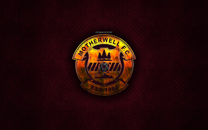 motherwell fc, scottish football club, maroon-metall textur -, metall-logo, emblem, motherwell, schottland, scottish premier league, kunst, fu&#223;ball
