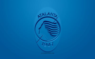 Atalanta, yaratıcı 3D logosu, mavi arka plan, 3d amblem, İtalyan Futbol Kul&#252;b&#252;, Serie A, Milan, İtalya, 3d sanat, futbol, 3d logo, Atalanta Golf Sahası UEFA şık