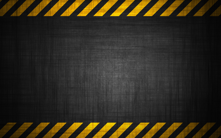 warning background, 4k, caution strips, gray background, grunge, metal plate, yellow lines, warning tapes