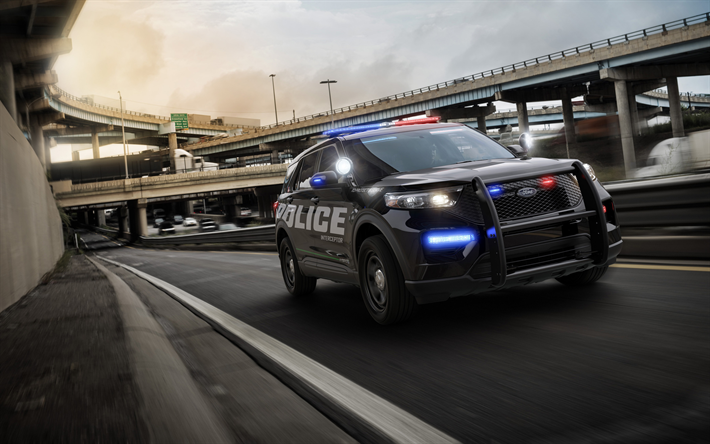 2020, Ford Explorer, Police Interceptor Utilitaire, SUV Hybrides, &#224; l&#39;ext&#233;rieur, la nouvelle voiture de police, SUV, la Police, les etats-unis, Ford