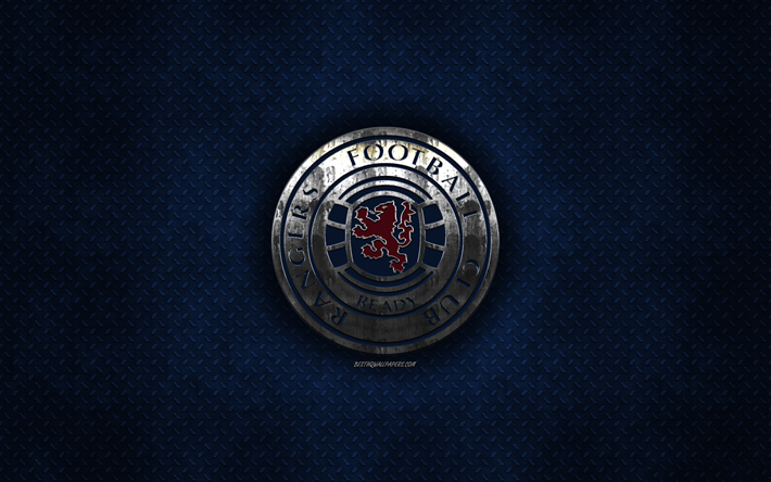 Rangers FC, Scottish football club, sininen metalli tekstuuri, metalli-logo, tunnus, Glasgow, Skotlanti, Skotlannin Valioliigassa, creative art, jalkapallo