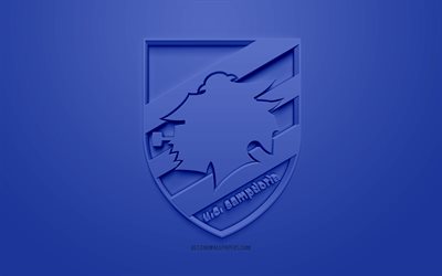 L&#39;UC Sampdoria, creativo logo 3D, sfondo blu, emblema 3d, il calcio italiano di club, Serie A, Genova, Italia, 3d, arte, calcio, elegante logo 3d