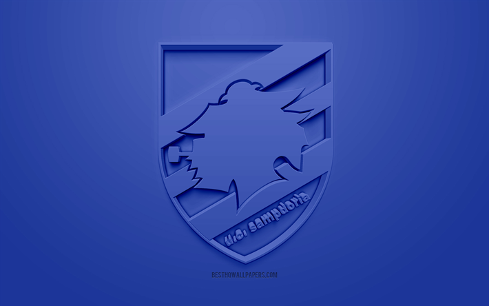 uc sampdoria, kreative 3d-logo, blauer hintergrund, 3d-wahrzeichen, italienische fu&#223;ball-club, serie a, genua, italien, 3d-kunst, fu&#223;ball, stylische 3d-logo