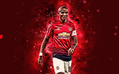 4k, Ashley Young, close-up, Manchester United FC, english footballers, neon lights, Premier League, Ashley Simon Young, soccer, football, England, Man United