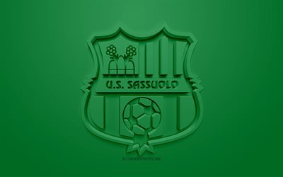 Sassuolo, luova 3D logo, vihre&#228; tausta, 3D-tunnus, Italian football club, Serie, Modena, Italia, 3D art, jalkapallo, tyylik&#228;s 3D logo, MEILLE Sassuolo Calcio