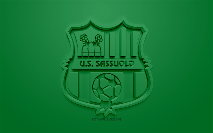 ساسولو, الإبداعية شعار 3D, خلفية خضراء, 3D شعار, الإيطالي لكرة القدم, دوري الدرجة الاولى الايطالي, مودينا, إيطاليا, الفن 3D, كرة القدم, أنيقة شعار 3D, لنا ساسولو كالتشيو