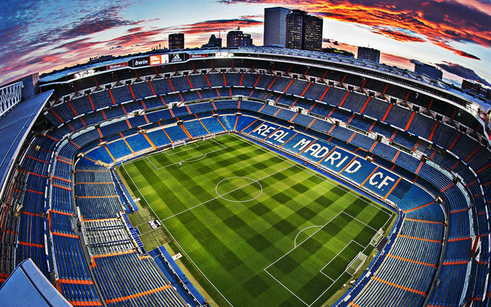Santiago Bernabeu, el Real Madrid CF Estadio, espa&#241;ol estadio de f&#250;tbol en Madrid, Espa&#241;a, el f&#250;tbol, La Liga, dentro de la vista desde arriba