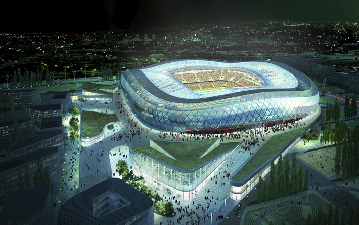 Allianz Riviera, projet 3D, la nuit, les stades fran&#231;ais, l&#39;OGC Nice Stade, Nice, France, FC, Nice Arena