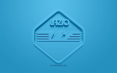 Lazio FC yeni amblem, yaratıcı 3D logo, yeni logo, mavi arka plan, 3d amblem, İtalyan Futbol Kul&#252;b&#252;, Serie A, Roma, İtalya, 3d sanat, futbol, 3d logo, SS Lazio şık
