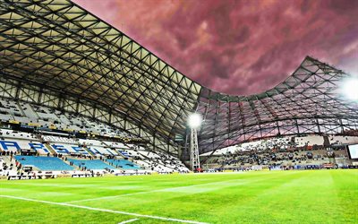Velodrome, match, Olympic Marseille stadium, tribuner, fotboll, Stade Velodrome, Frankrike, Marseille, football stadium, franska arenor, OM stadium