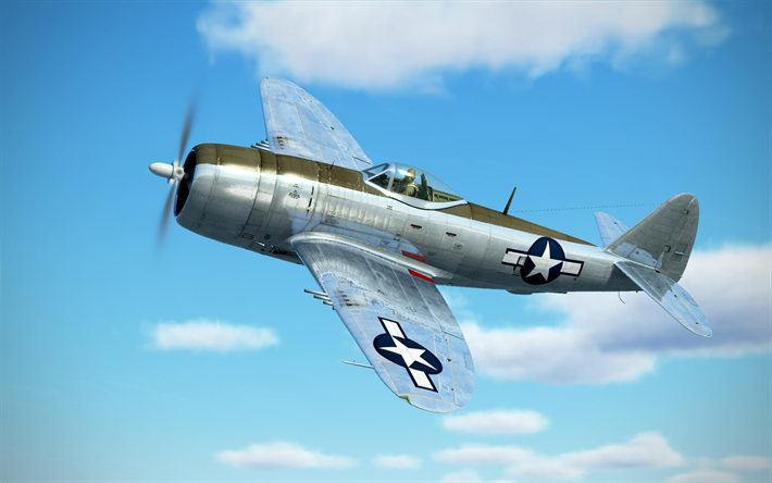 Republic P-47 Thunderbolt, P-47D, American fighter bomber, USAF, Andra V&#228;rldskriget, milit&#228;ra flygplan