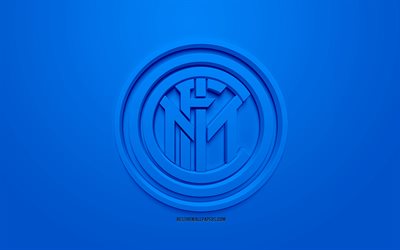 FC الدولية, انتر ميلان FC, الإبداعية شعار 3D, خلفية زرقاء, 3d شعار, الإيطالي لكرة القدم, دوري الدرجة الاولى الايطالي, ميلان, إيطاليا, الفن 3d, كرة القدم, أنيقة شعار 3d