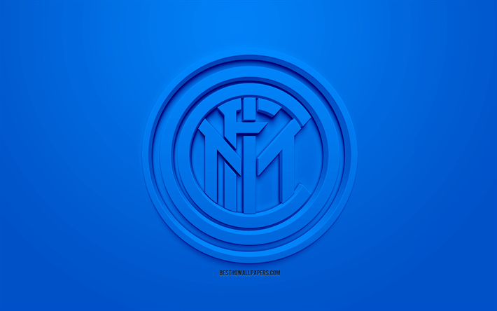 Internacional FC, Inter de Mil&#227;o FC, criativo logo 3D, fundo azul, 3d emblema, Italiano de futebol do clube, Serie A, Mil&#227;o, It&#225;lia, Arte 3d, futebol, elegante logotipo 3d