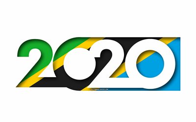 Tanzania 2020, Flaggan i Tanzania, vit bakgrund, Tanzania, 3d-konst, 2020 begrepp, Tanzania flagga, 2020 Nytt &#197;r, 2020 Tanzania flagga