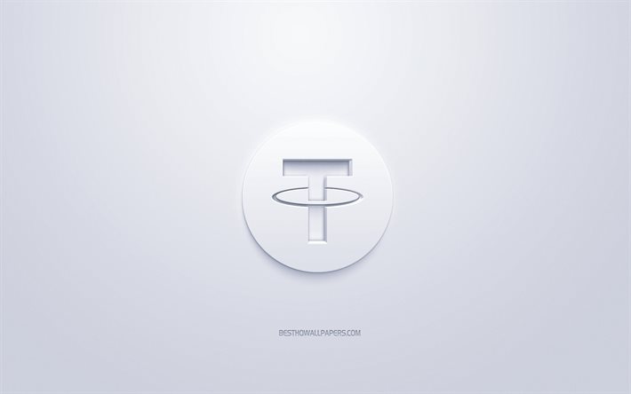 Tether logo, 3d logo bianco, 3d, arte, sfondo bianco, cryptocurrency, Tether, finanza concetti, affari, Tether logo 3d