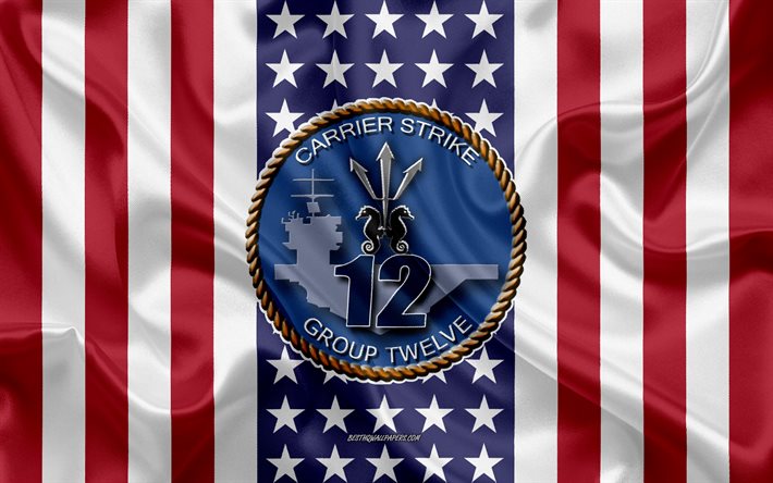 Carrier Strike Group 12 Emblem, USS Abraham Lincoln, CVN-72, American Flag, US Navy, Silk Texture, United States Navy, Silk Flag, Carrier Strike Group 12, USA