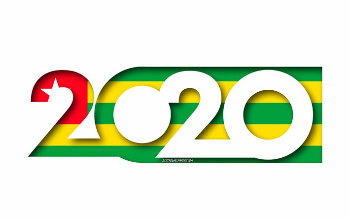توغو عام 2020, علم توغو, خلفية بيضاء, توغو, الفن 3d, 2020 المفاهيم, توغو العلم, 2020 السنة الجديدة, 2020 توغو العلم