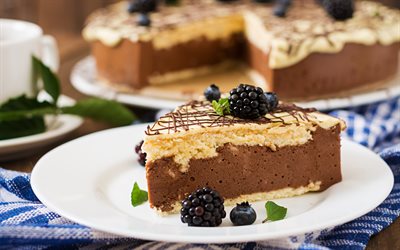 cheesecake al cioccolato, blackberry, cheesecake con frutti di bosco, torta al cioccolato, torta di formaggio