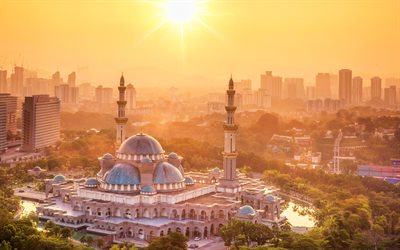 Il Territorio federale Moschea di Kuala Lumpur, tramonto, citycapes, Kuala Lumpur, Malesia