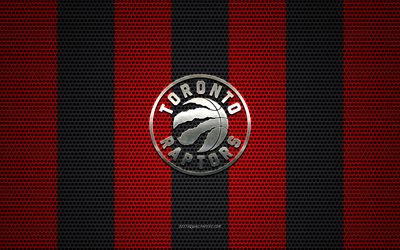 Toronto Raptors logotyp, Kanadensiska basket club, metall emblem, r&#246;d-svart metalln&#228;t bakgrund, Toronto Raptors, NBA, Denver, Colorado, Toronto, Kanada, USA, basket