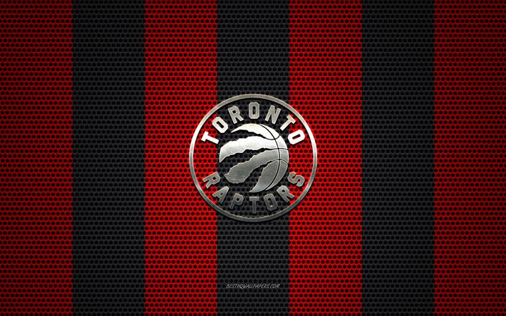 Toronto Raptors logo, Kanada basketbol kul&#252;b&#252;, metal amblem, kırmızı-siyah metal mesh arka plan, Toronto Raptors, NBA, Denver, Colorado, Toronto, Kanada, ABD, basketbol