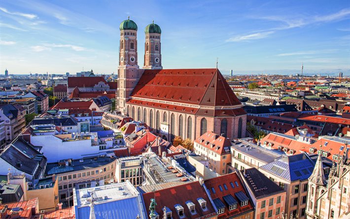Frauenkirche, عرض مرة أخرى, كاتدرائية أبرشية, الصيف, ميونيخ, بافاريا, ألمانيا, أوروبا, الكنيسة, المدن الألمانية