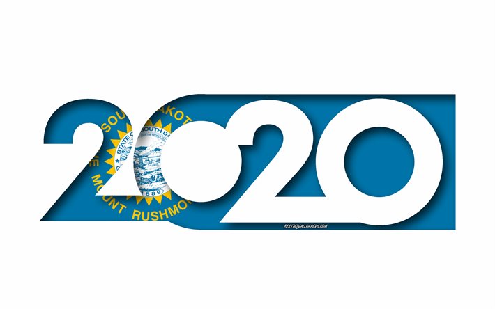 Dakota del sur 2020, de estado de EEUU, Bandera de Dakota del Sur, fondo blanco, Dakota del Sur, arte 3d, 2020 conceptos, bandera, banderas de los estados americanos, 2020 de A&#241;o Nuevo, el a&#241;o 2020 Dakota del Sur bandera