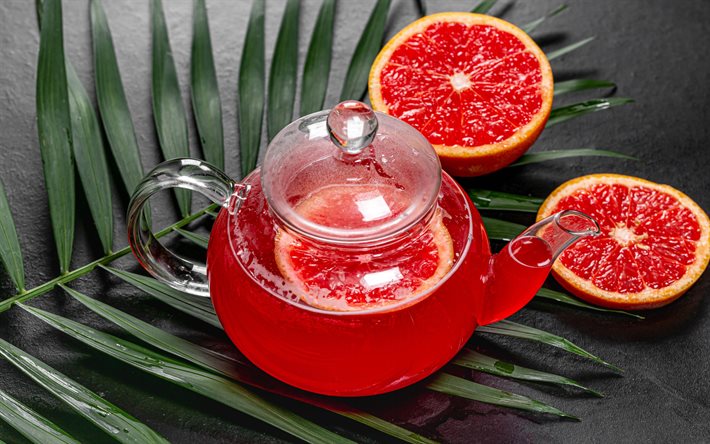 grapefruit tea, red tea, tea concepts, teapot, grapefruit, citrus tea