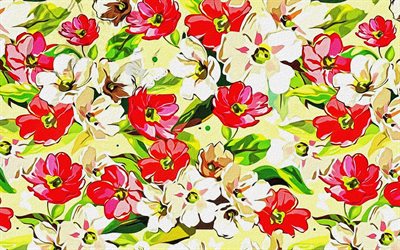 retro, floral textura, floral de fundo, flores coloridas textura, pintou flores textura