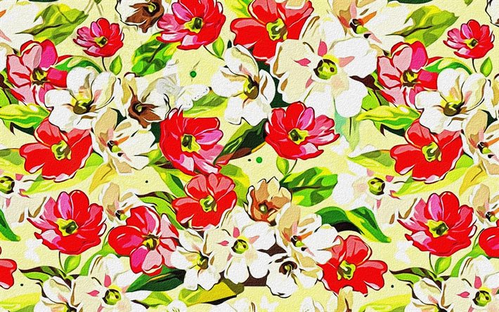 retro floral texture, retro floral background, colorful flowers texture, painted flowers texture