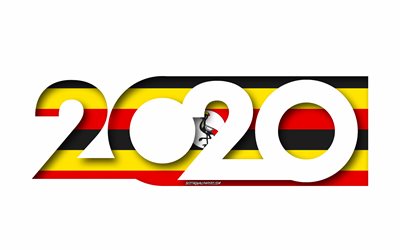 Uganda 2020, Flaggan i Uganda, vit bakgrund, Uganda, 3d-konst, 2020 begrepp, Ugandas flagga, 2020 Nytt &#197;r, 2020 Uganda flagga