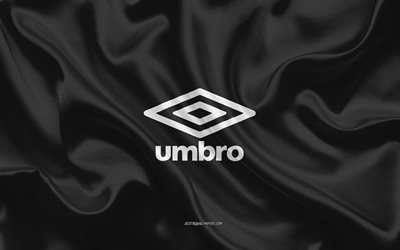 O logotipo da Umbro, 4k, preto de seda textura, Emblema Umbro, seda bandeira, Umbro