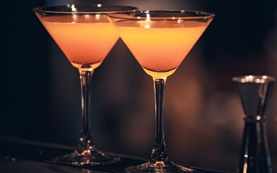 Daiquiri, orange daiquiri, cocktail glasses, orange cocktail, different drinks