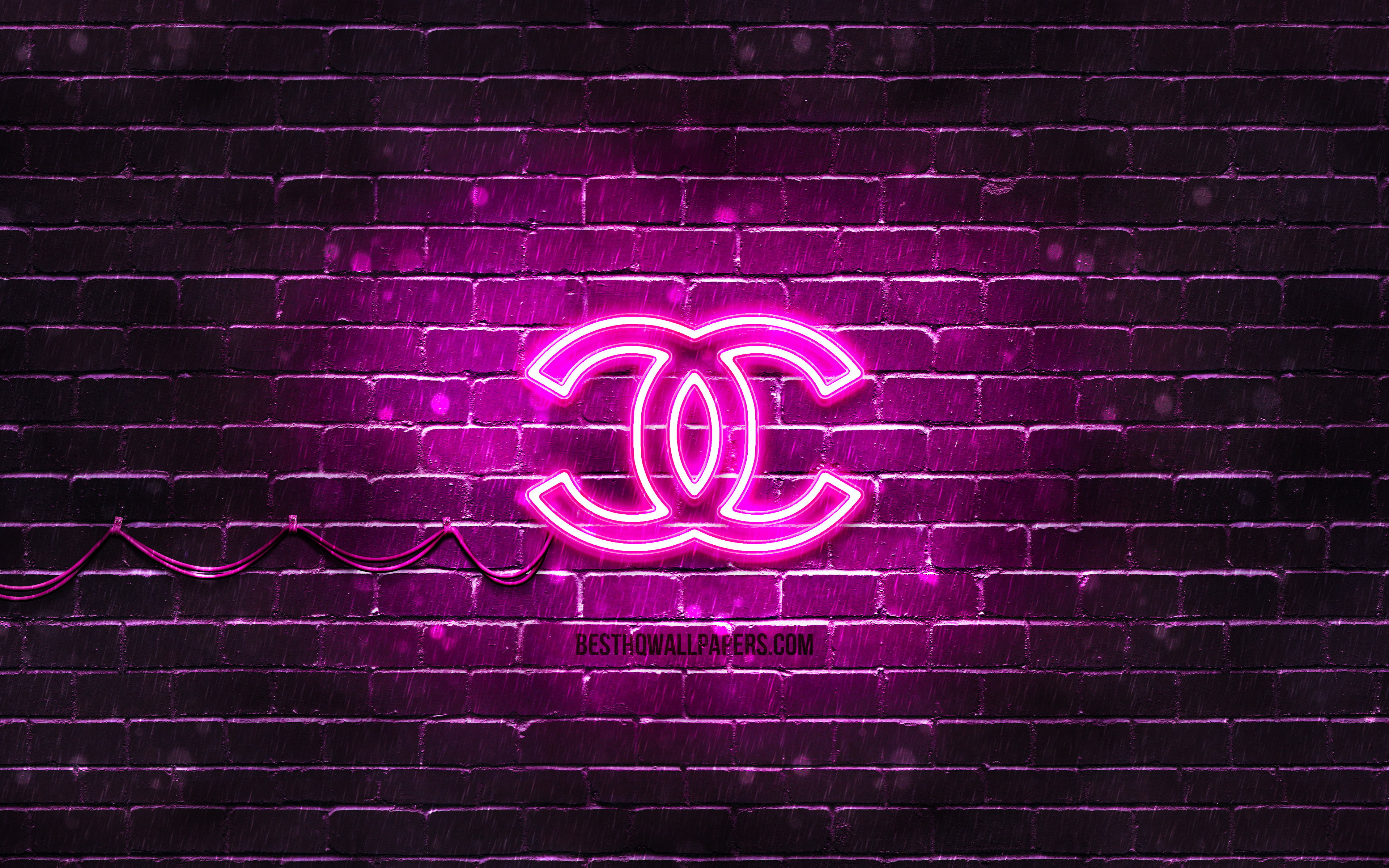 Download wallpapers Chanel purple logo, 4k, purple brickwall, Chanel ...