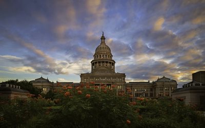 Texas State Capitol, twilight, american cities, Austin, Texas, USA, America
