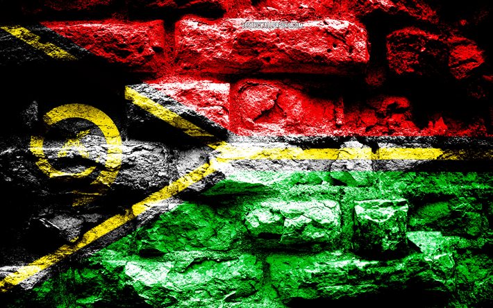 Vanuatu flagga, grunge tegel konsistens, Flagga Vanuatu, flaggan p&#229; v&#228;ggen, Vanuatu, flaggor i Oceanien l&#228;nder