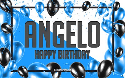 Happy Birthday Angelo, Birthday Balloons Background, Angelo, wallpapers with names, Angelo Happy Birthday, Blue Balloons Birthday Background, greeting card, Angelo Birthday