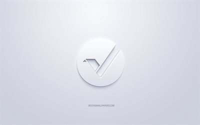 Vertcoin logo, 3d white logo, 3d art, white background, cryptocurrency, Vertcoin, finance concepts, business, Vertcoin 3d logo