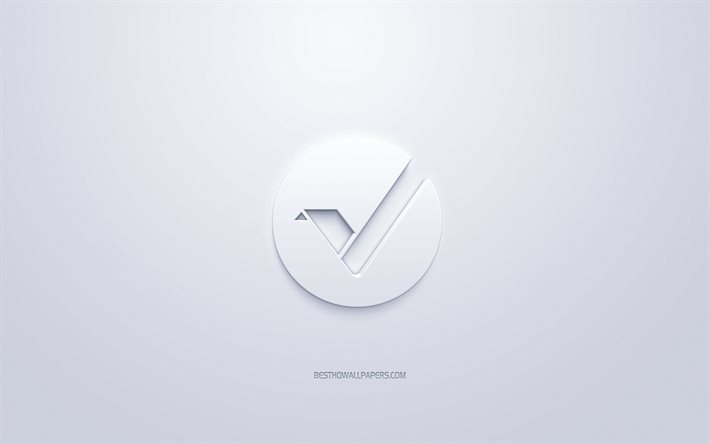 Vertcoin logotyp, 3d-vit logo, 3d-konst, vit bakgrund, cryptocurrency, Vertcoin, finansiering begrepp, f&#246;retag, Vertcoin 3d-logotyp